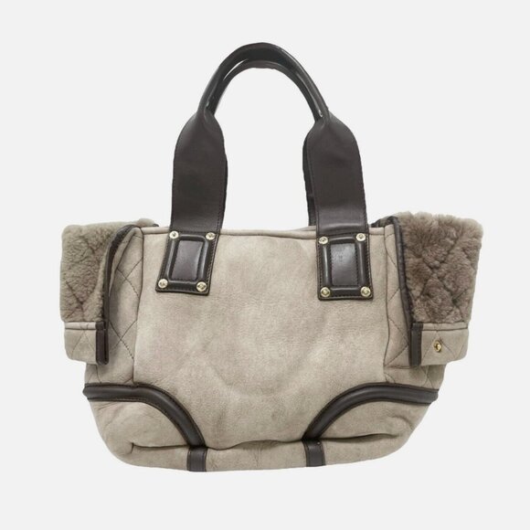 CHANEL Vintage CC Big Logo Tote Bag Boa Black Gold Suede Rank AB [102539] - Picture 6 of 13